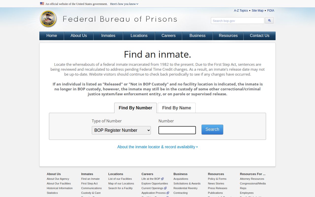 Federal Bureau of Prisons release locator for Delaware County searches