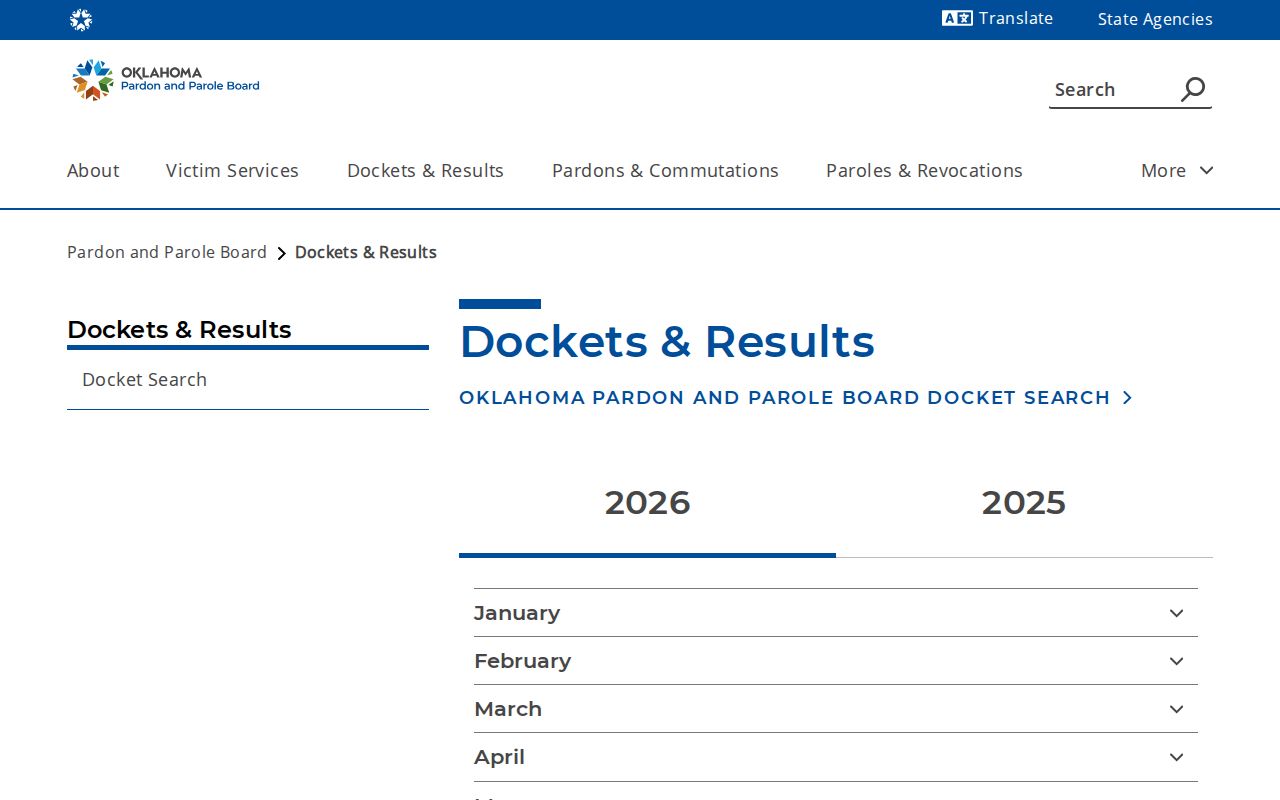 Delaware County parole and probation Board docket results page