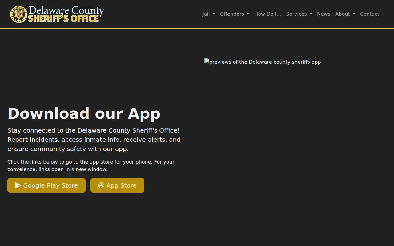 Delaware County Sheriff app booking photo and inmate information features